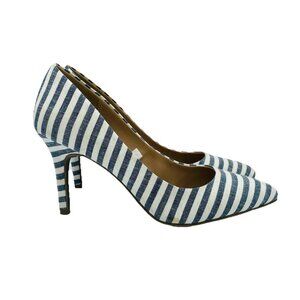Merona Shoe Womens Size 7 Blue Striped Heels Stiletto Pointy Toe Slip On Comfort